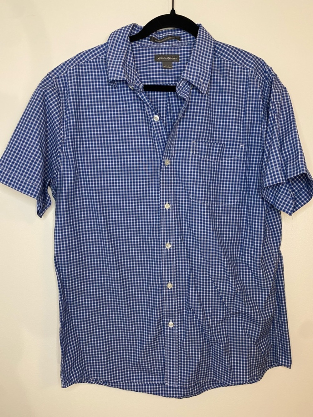 Eddie Bauer Blue White Checked Plaid Short-Sleeve Button-Down Shirt Men’s Large